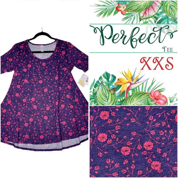 LuLaRoe Floral Perfect T XXS NEW Purple Pink Micro Stripe Swing Tunic Tee Top - Picture 8 of 8